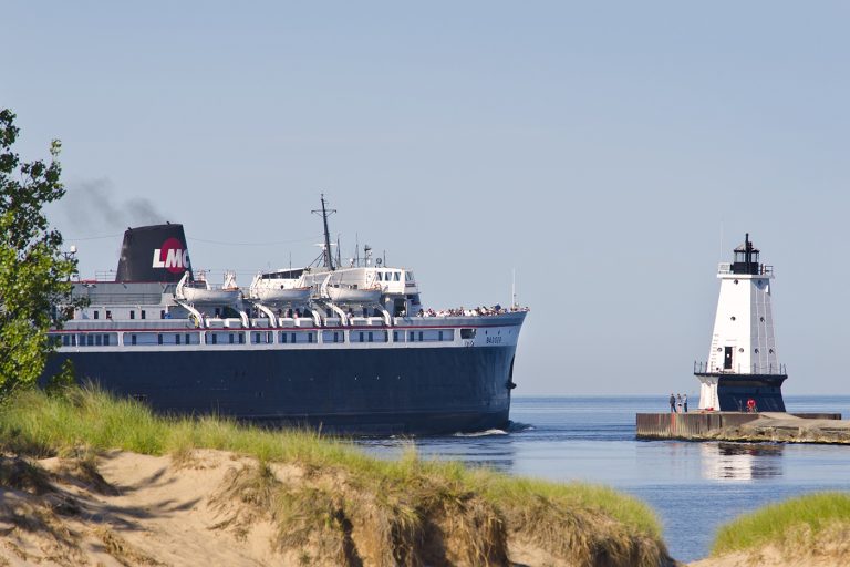 Car Ferry going past the North Breakwater Lighthouse