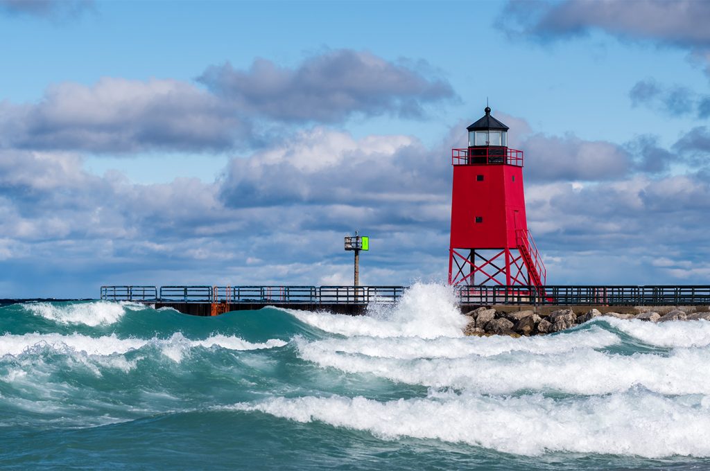 Charlevoix South Pier lighthouse in Charlevoix, Michigan